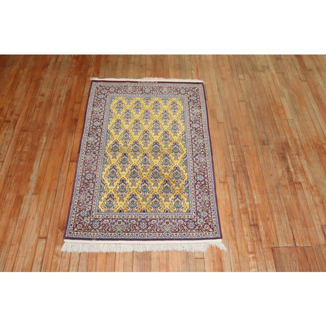 Mid 20th Century Vintage Persian Isfahan Part Silk Carpet - 3'7" x 5'6" For Sale - Image 5 of 10