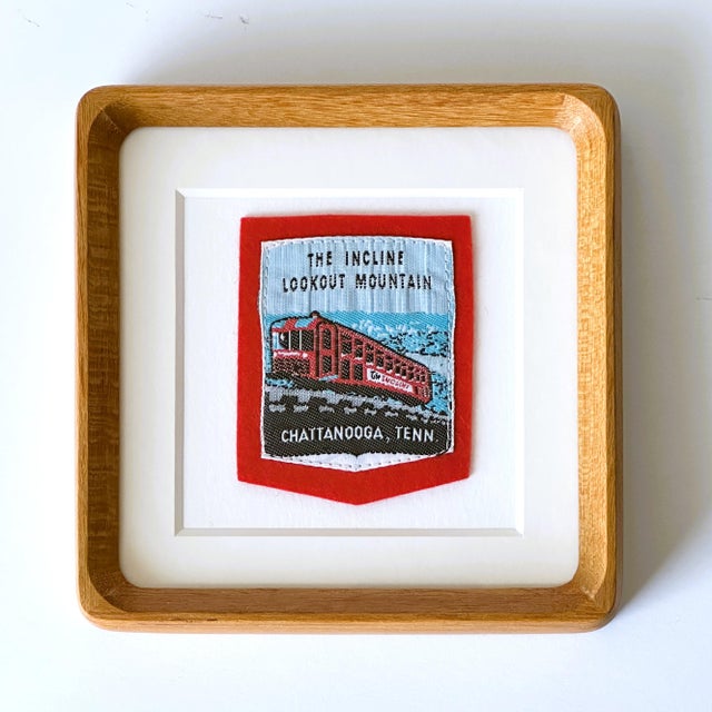 1970s Tennessee Chattanooga the Incline Railway Lookout Mountain Vintage Travel Patch Wood Framed For Sale - Image 5 of 5