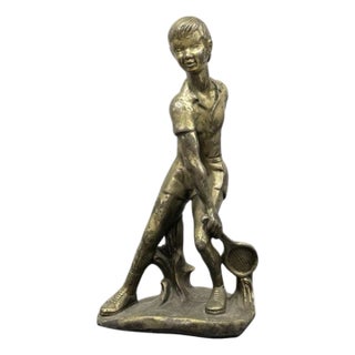 Art Deco Young Tennis Player in Bronze, 1950s For Sale