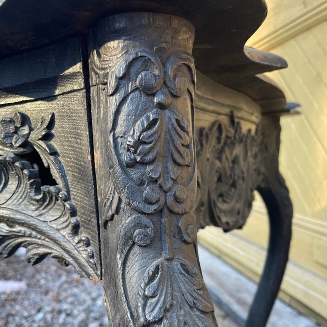 Black Early 1900s Dining/Console Table With Hand-Carved Details For Sale - Image 8 of 8
