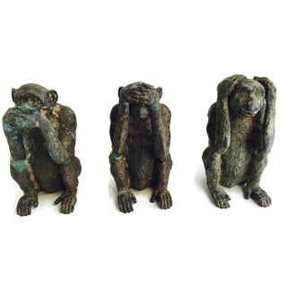 Vintage Bronze Wise Monkey Set Chinese Proverb For Sale