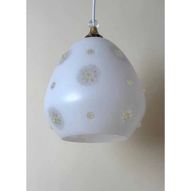 Swedish Milk Glass Pendant with Floral Motif and Brass in the style of Harald Notini, 1960s For Sale - Image 11 of 18