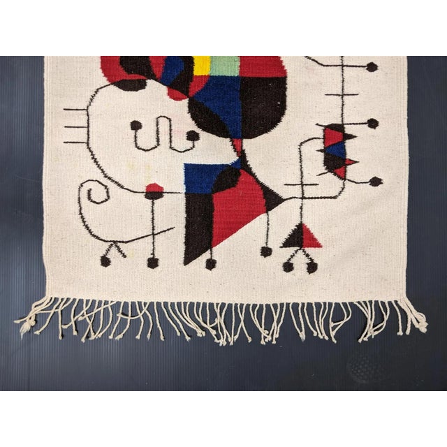 1960s wall hanging tapestry in the style of Joan Miro. Excellent condition.