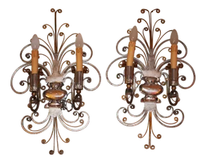 French Art Deco Scrolled Gilt/Silver Steel Maison Bagues Sconces - a Pair