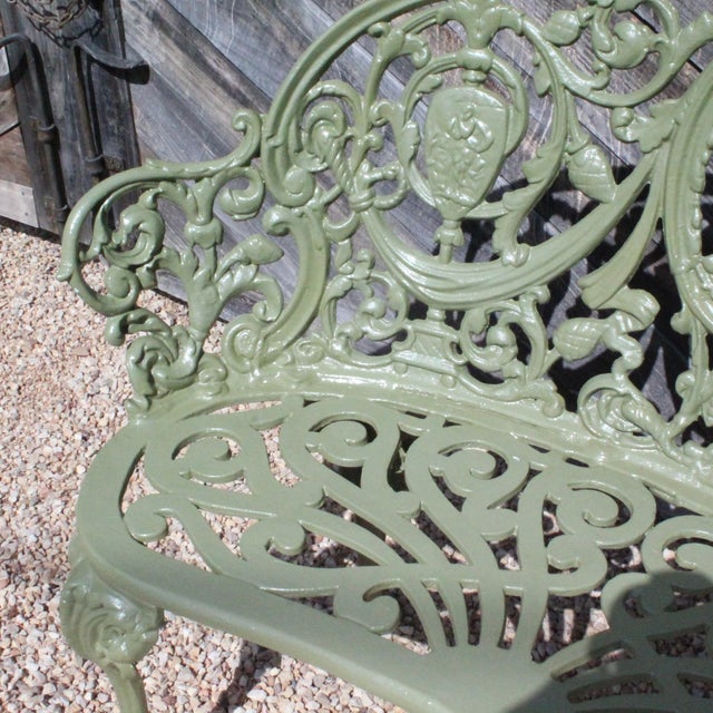 Set of Green Painted Metal Outdoor Garden Furniture: Antique Cameo Pattern, Six Pieces For Sale - Image 9 of 17