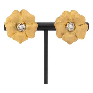 Floriform Yellow Gold and Diamond Earrings For Sale