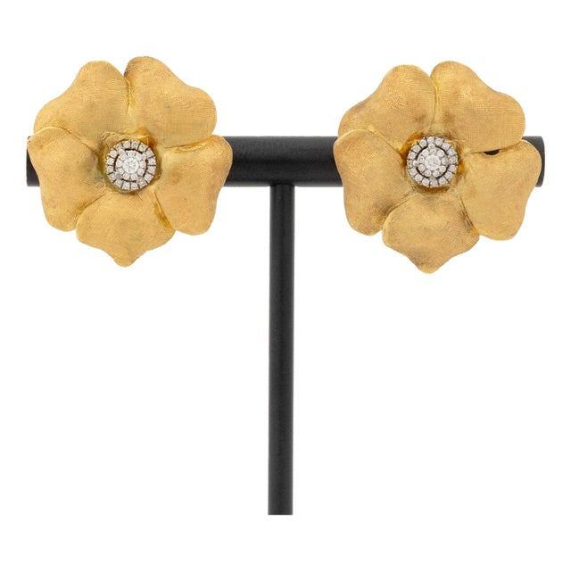 Floriform Yellow Gold and Diamond Earrings For Sale
