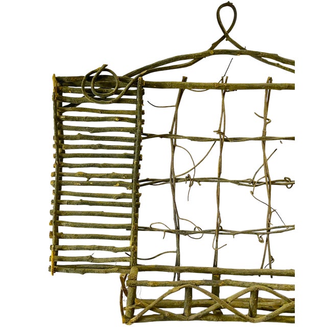 Shabby Chic Handmade Rustic Willow Wall Pocket With Shutters & Grapevine Trellis For Sale - Image 3 of 11