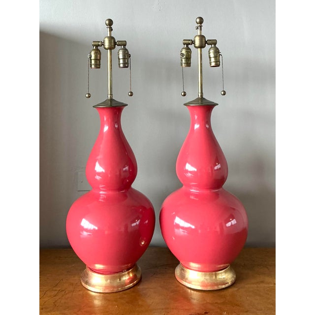 Late 20th Century Vintage Regency Hand Thrown Christopher Spitzmiller Gourd Lamps - A Pair For Sale - Image 5 of 8