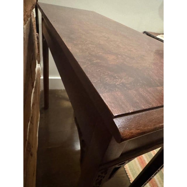 1960s Chippendale Walnut Burl Console Table With Banded Top For Sale - Image 6 of 10