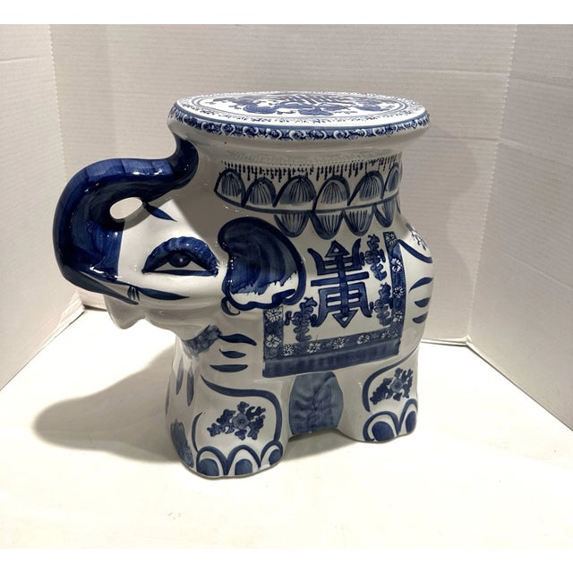Blue & White Chinoiserie Elephant Garden Seat 1980’s For Sale - Image 4 of 7