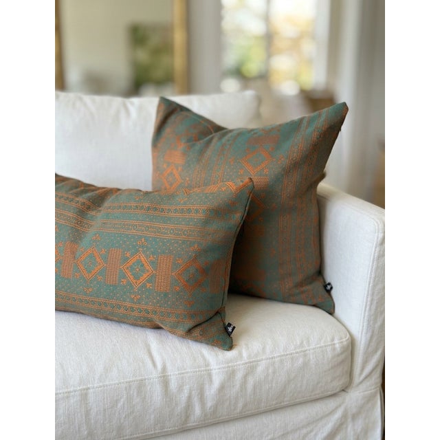 Artisan Textiles. A study in contrast. This teal and copper woven jacquard is a color duo that never goes out of style....