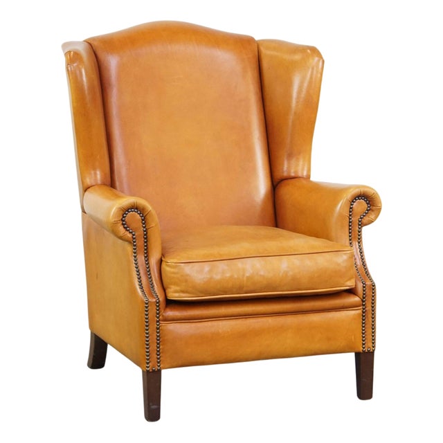 Wing Chair in Cowhide Leather For Sale