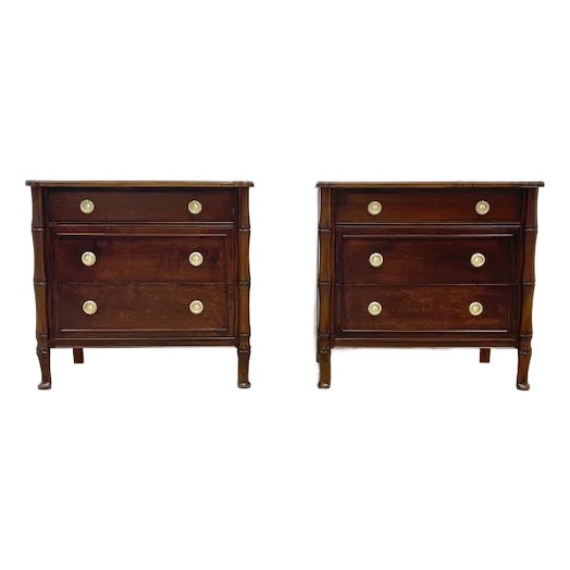 Pair of Custom-Built Faux Bamboo Stained Large Nightstands For Sale