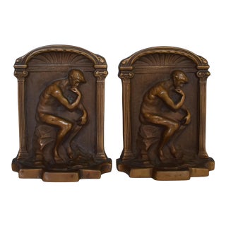 1920s "The Thinker" Metal Bookends - a Pair For Sale