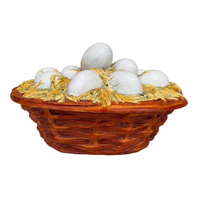Austrian Majolica Porcelain Eggs Basket Tureen Circa 1890 For Sale