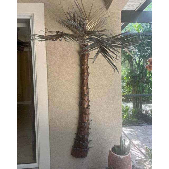 Large 1970s Artist-Made Copper and Brass Palm Tree Wall Sculpture For Sale - Image 12 of 12