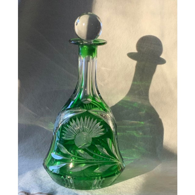 Mid 19th Century Mid 19th Century Large Antique German Emerald Green Cut-to-Clear Crystal Decanter For Sale - Image 5 of 18