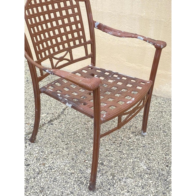 Late 20th Century Cast Aluminum Basketweave Lattice Rattan Patio Outdoor Chairs (B) - Set of 4 For Sale In Philadelphia - Image 6 of 10