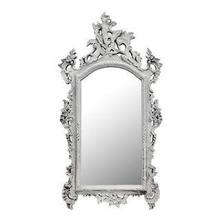1960s Large Ornate Entry Mirror With Oyster Gray Washed Frame For Sale