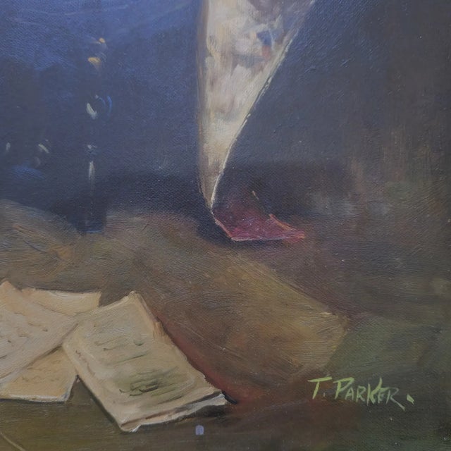 Mid 20th Century Mid-20th Century Signed T. Parker - Seated Musician With Lute, Oil on Canvas For Sale - Image 5 of 5