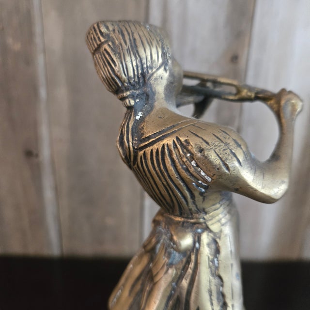 Cast Brass Bronze Musicians Playing Violin / Flute Pair Vintage Patina For Sale - Image 10 of 12