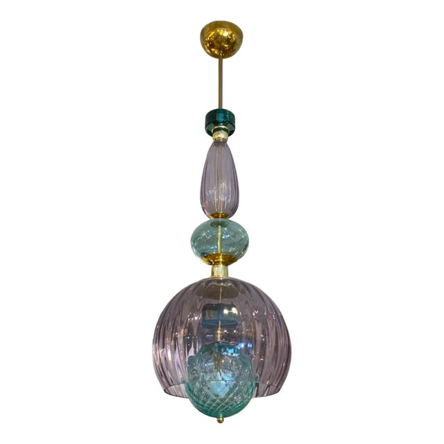 Lilac and Blue Murano Glass Cup Lamp, 1950s For Sale