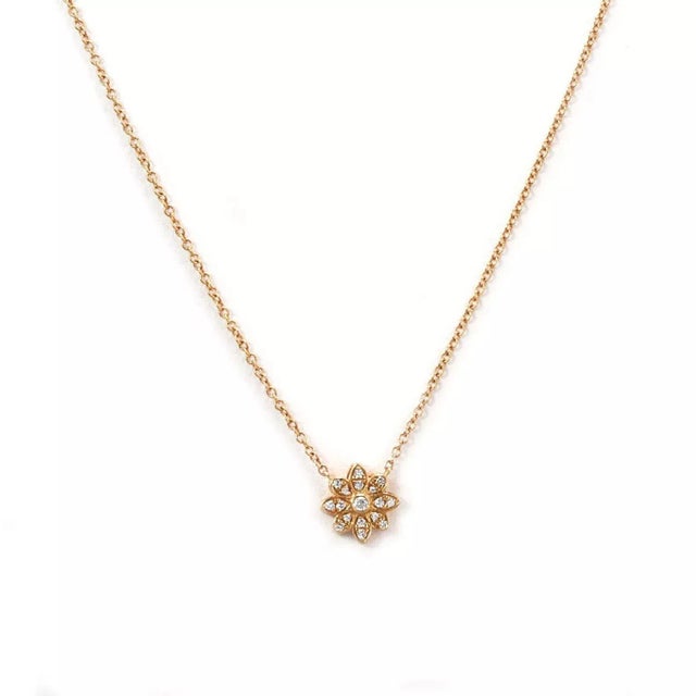 Contemporary Tiffany & Co. Enchant Diamond 18k Rose Gold Flower Pendant Necklace For Sale - Image 3 of 8