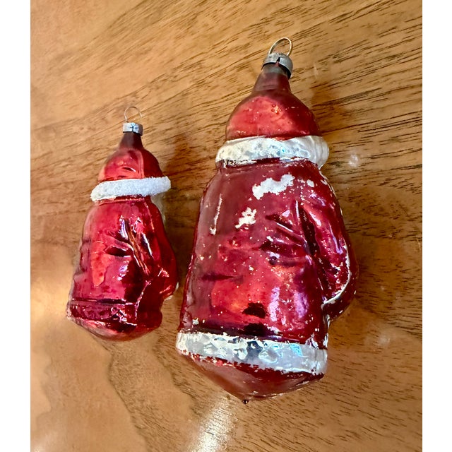 Art Deco Antique German Mercury Glass Santa Ornaments, Set of 2 For Sale - Image 3 of 9