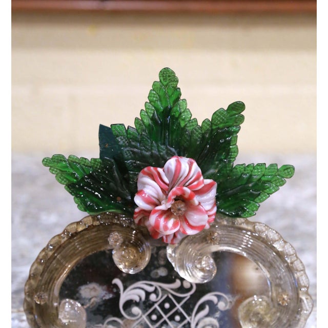 Glass 19th Century Venetian Cushion Overlay Wall Mirror With Murano Glass Flowers For Sale - Image 7 of 12