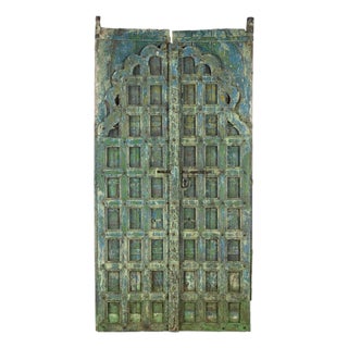Antique Indian Painted Teakwood Door, C. 1880 For Sale