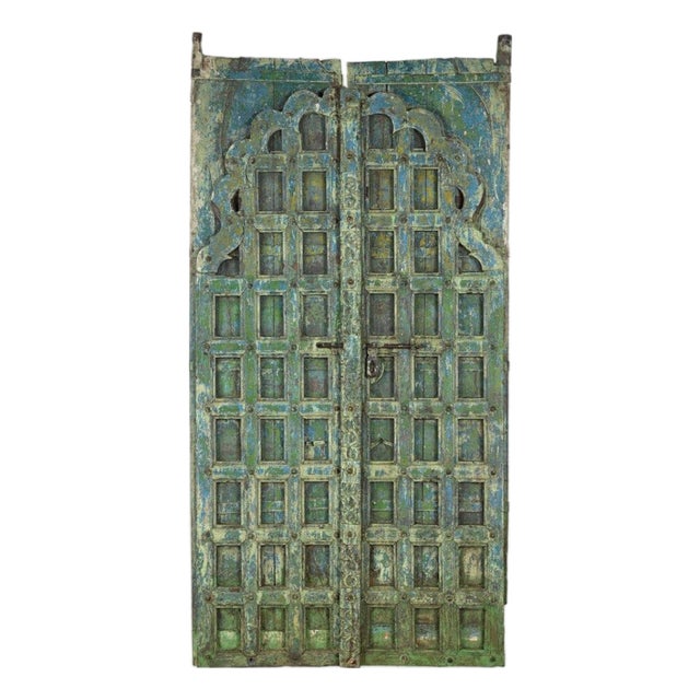 Antique Indian Painted Teakwood Door, C. 1880 For Sale
