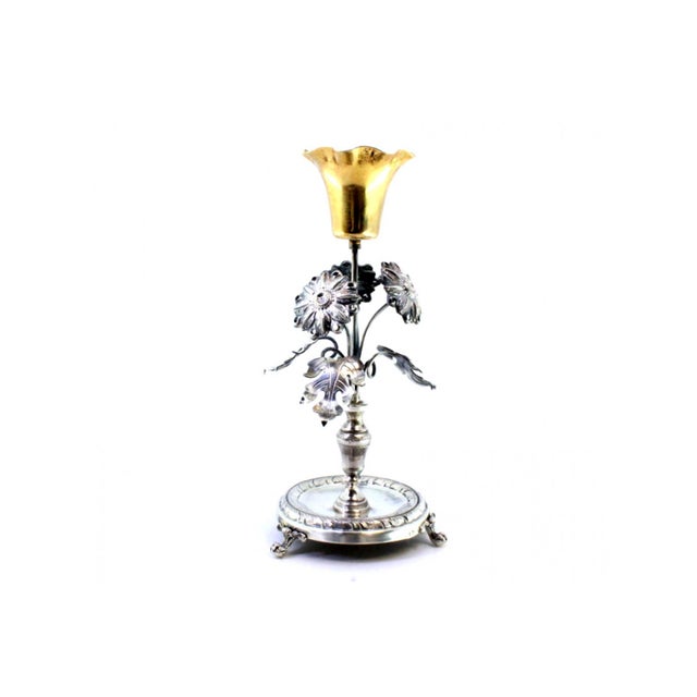 Silver Silver Toothpick Holder with Flower Applications, Gold Chalice with Engravings and Claw-Shaped Feet For Sale - Image 8 of 9