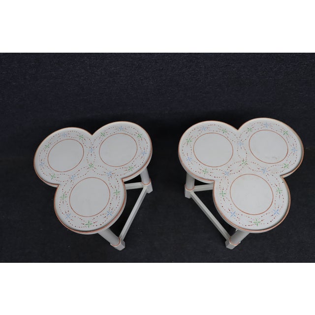 Pair of Vintage Hand-Painted Tri-Lobe Accent Tables For Sale - Image 4 of 13