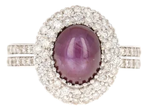 Non Heated Cabochon Star Ruby Diamond Engagement Ring, Size 7