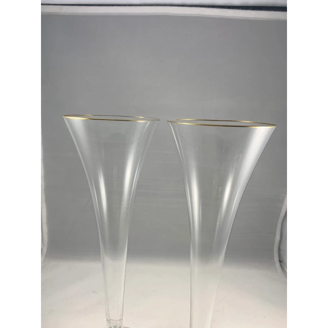 Vintage Crate & Barrel Trumpet Champagne Flutes With Gold Trim a Pair