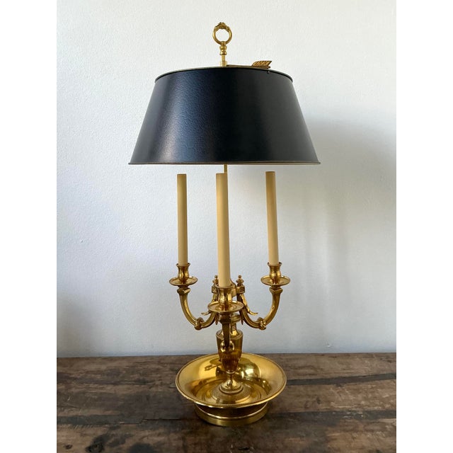 Metal Vintage Regency French Bouillotte Three Arm Lamp For Sale - Image 7 of 8