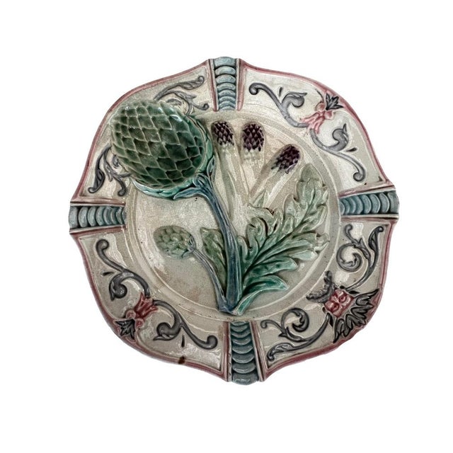 Late 19th Century Asparagus and Artichoke Service Plates, 1880, Set of 7 For Sale - Image 5 of 15
