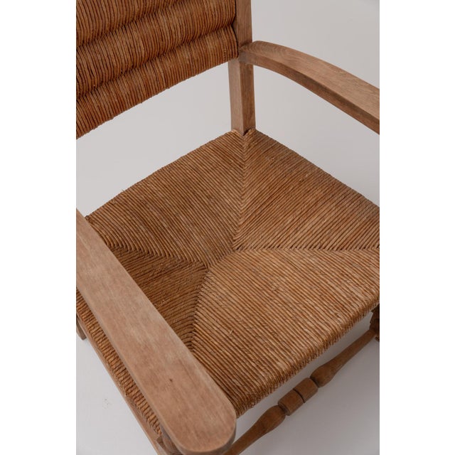 French Rustic Oak and Rush Armchairs, 1950s, Set of 2 For Sale - Image 9 of 11