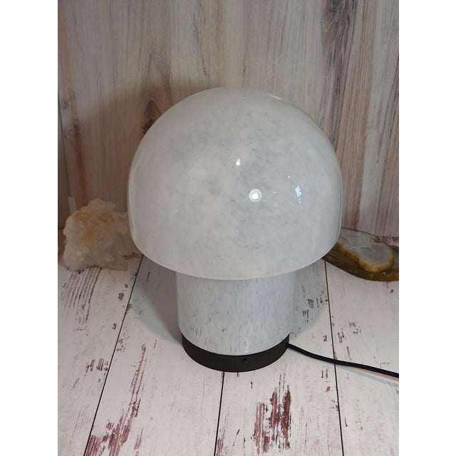 Vintage 1970s Mid-Century Modern Glashutte Limburg White Glass Mushroom Table Lamp Model A743 For Sale - Image 4 of 18