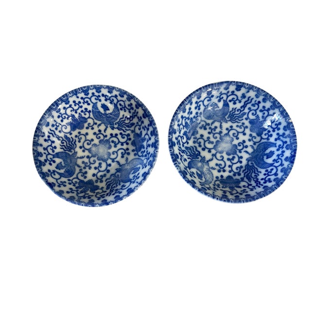 Vintage Blue and White Porcelain Decorative Set of 5 Plates Made in Japan For Sale - Image 9 of 11