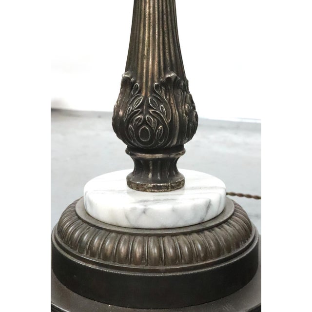 Metal Mid 20th Century Restored Art Deco Brass Milk Glass Torchiere Floor Lamp For Sale - Image 7 of 8