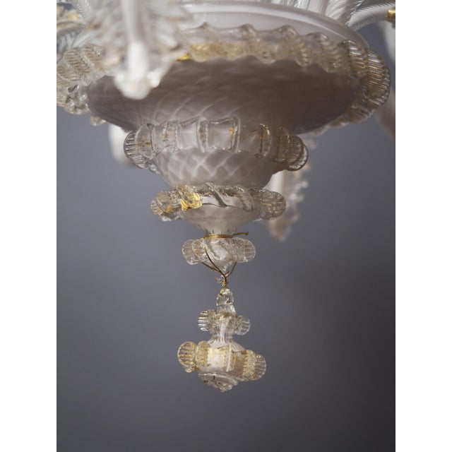 Glass Venetian Murano Glass Six-Arm Chandelier, 1950 For Sale - Image 7 of 18