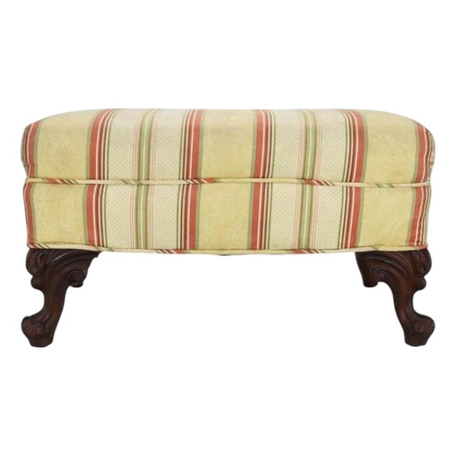 Upholstered Footstool With Carved Mahogany Cabriole Legs C1920 For Sale