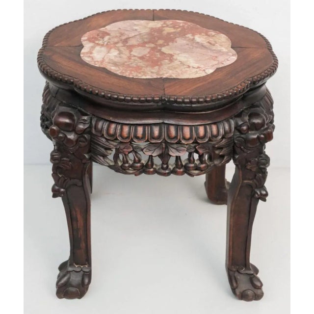 Chinese Antique Chinese Hardwood. Heavily Carved Plant Stand or End Table For Sale - Image 3 of 9