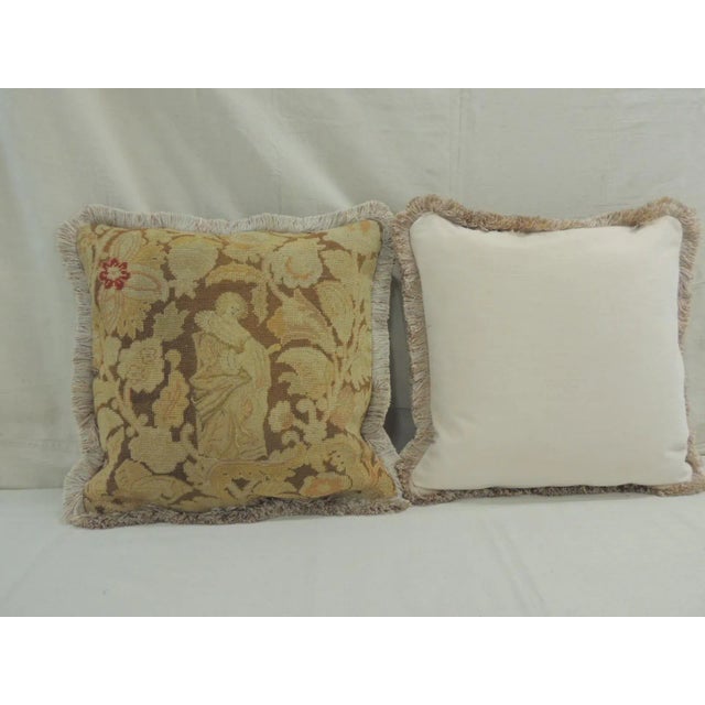 1950s Tan and Brown Tapestry Decorative Square Pillows - Set of 2 For Sale - Image 5 of 11