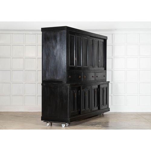 19th Century English Monumental Ebonised Pine Housekeepers Cupboard, 1880s For Sale - Image 3 of 18