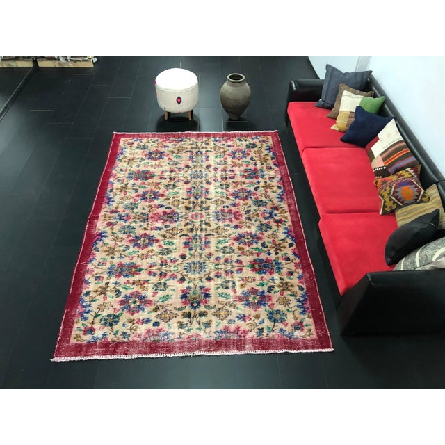 Vintage Distressed Floral Turkish Area Rug For Sale - Image 11 of 11