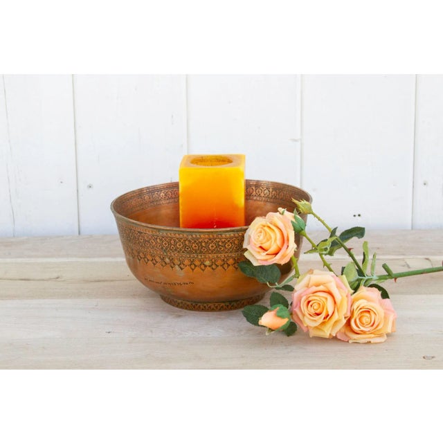 Copper Antique Finely Engraved Copper Bowl For Sale - Image 8 of 9