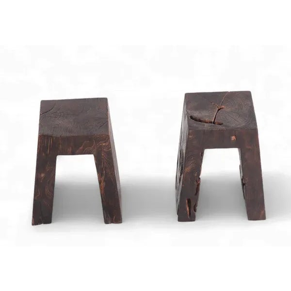Pair Sculptured Teak Accent or Side Table or Stool 13.2 For Sale - Image 4 of 9